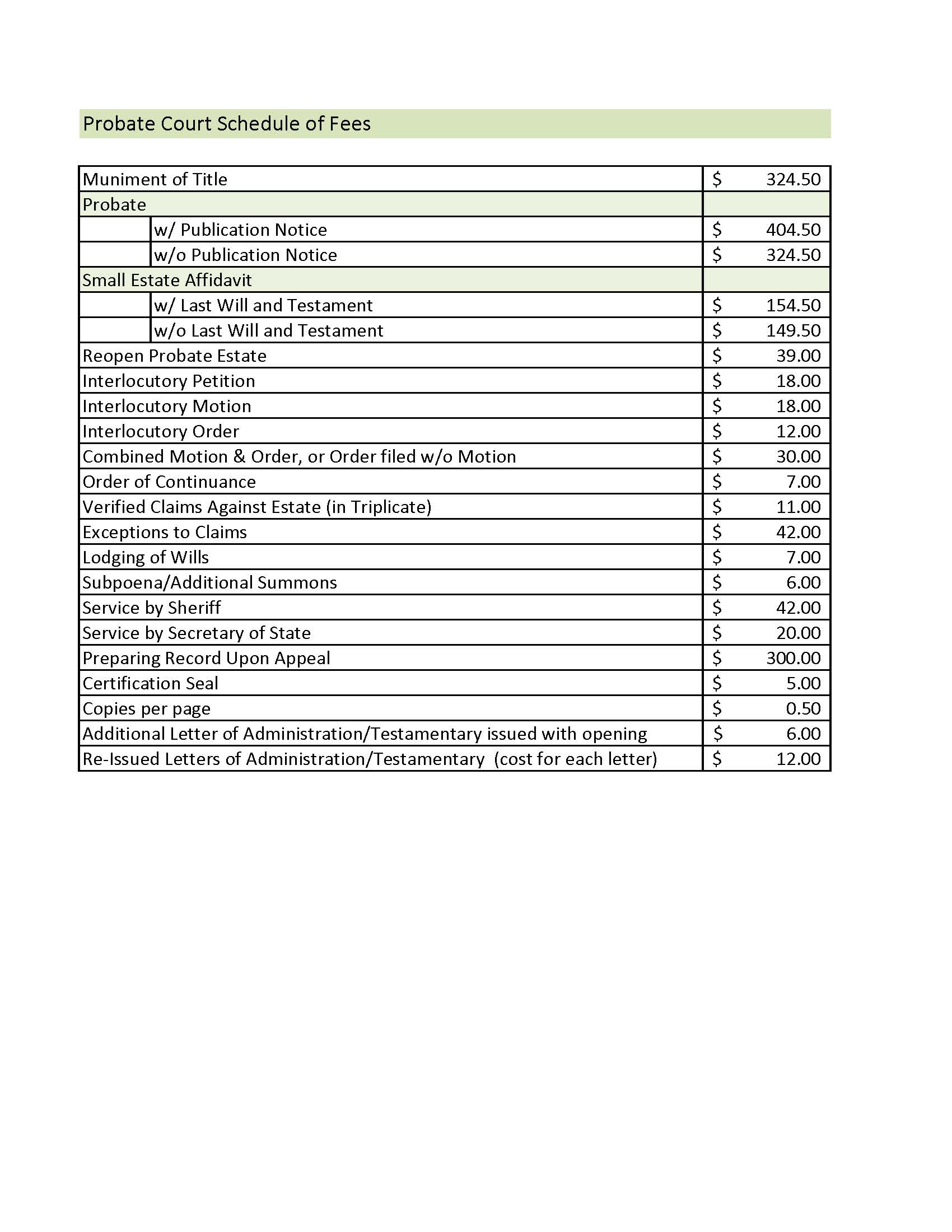 Court Fee Schedule – Clerk and Master's Office for Washington County ...
